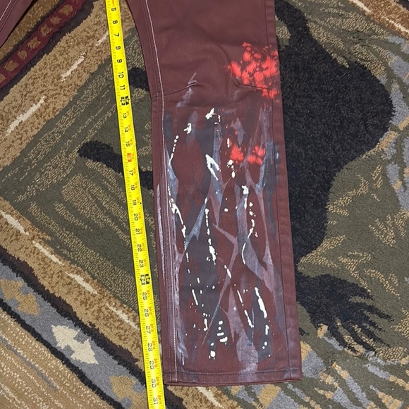 Burgundy Slim Jeans with Glossy Red Paint Effect - Picture 7 of 8